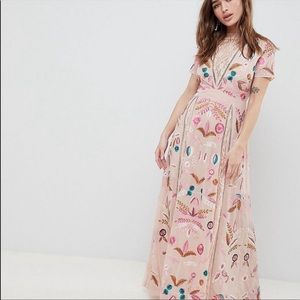 ASOS Pink Frock & Frill Boho Embroidered Lace Maxi Dress